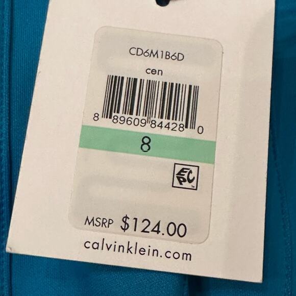 Calvin Klein turquoise pleated bodice scuba dress Size 8 NEW - Picture 10 of 10
